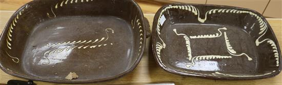 Two large Victorian slipware baking dishes